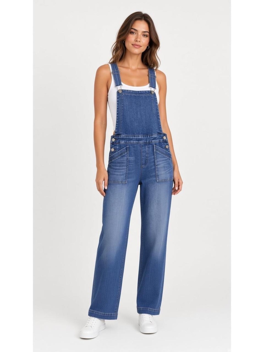 Evereve Blue Denim Overalls with Front Patch Pockets